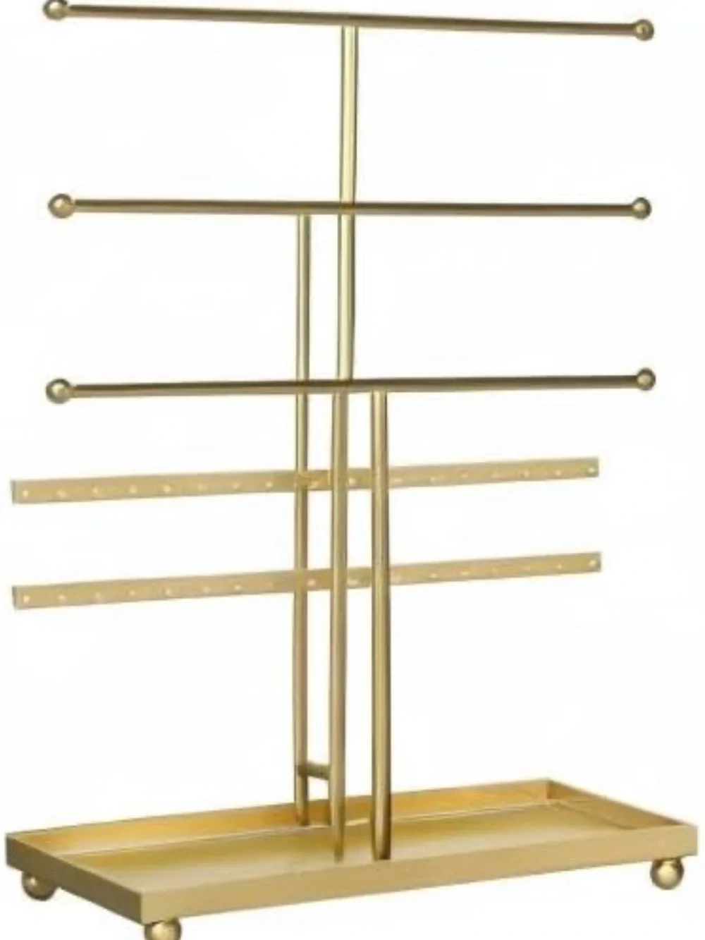 MyGift 5-Tier Gold Metal Jewelry Organizer Stand with Earring Hooks & Ring Tray